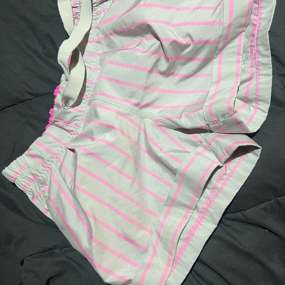 Lululemon Athletica White and Pink Striped Athletic Shorts